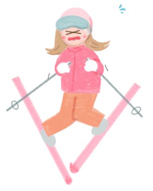 不安げにスキーをする女性のイラスト